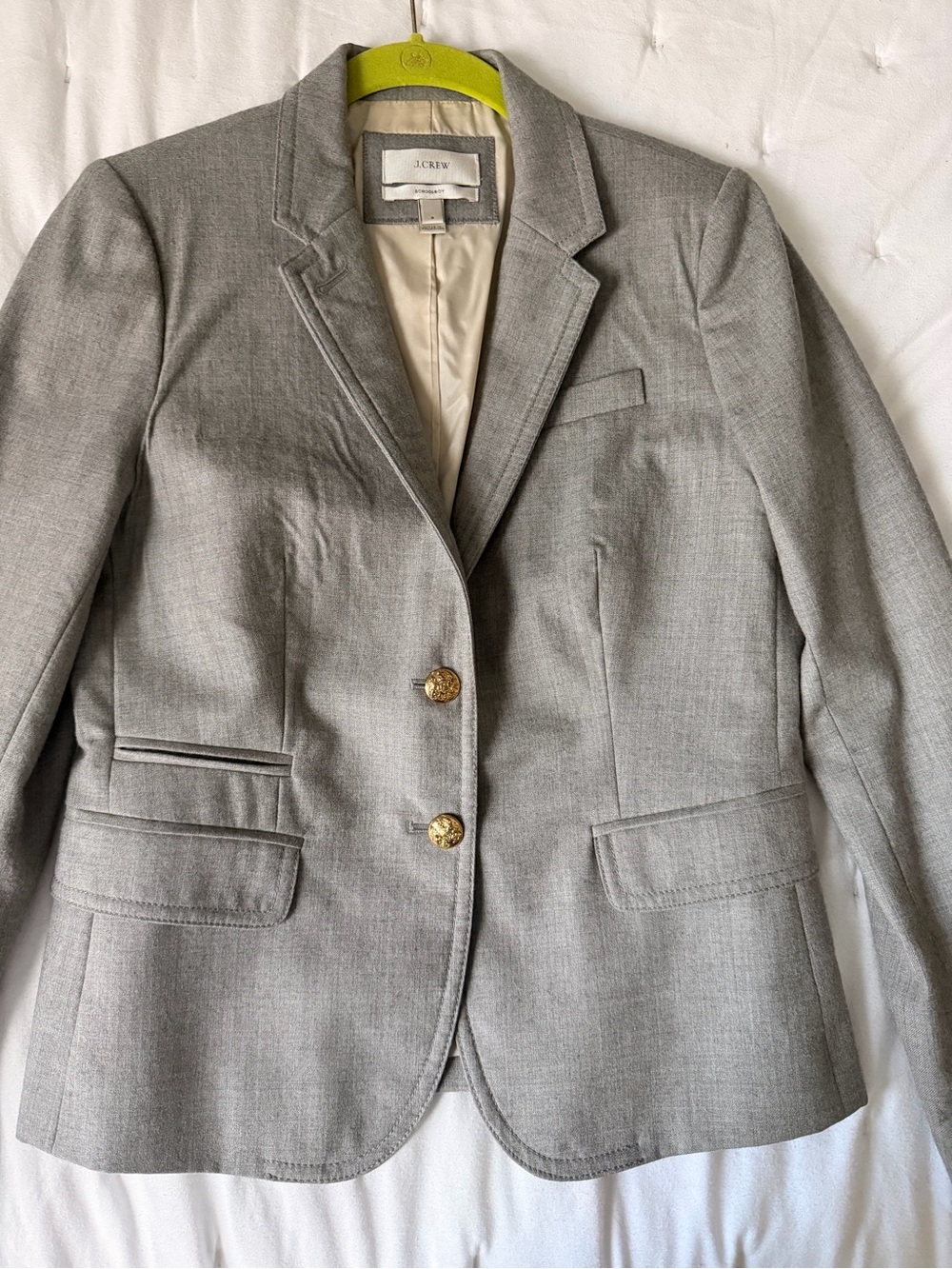 J. Crew Light Gray Tailored Wool-Blend Blazer with Gold Buttons